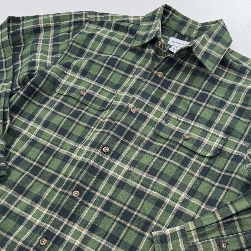 Carhartt‎ Flannel Shirt MENS Green Plaid Pockets Long Sleeve Casual Work MEDIUM
